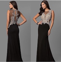a black evening gown with beading and lace