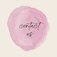 a pink watercolor circle with the words contact us
