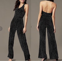 a woman in a black jumpsuit